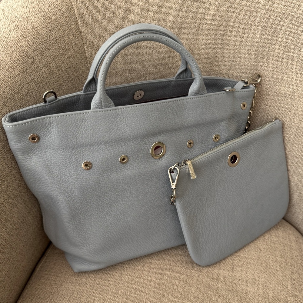 Sarah Haran Blue Leather Dahlia 2-in-1 Handbag